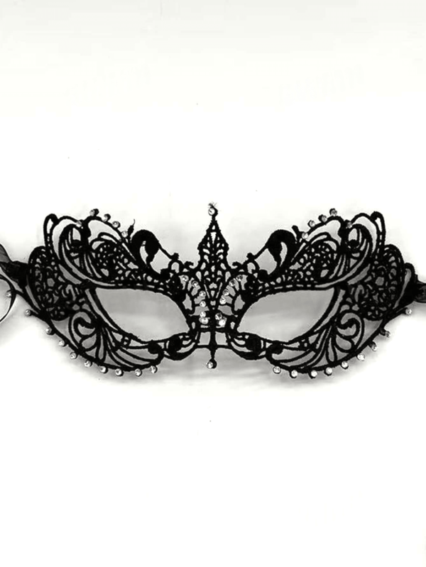 Adult Masquerade Ball Mask, Diamond Inlaid Satin Belt Style, Mysterious And Fun Lace Mask, Couple Style And Men's And Women's Lace Headwear And Clothing, Christmas Mask
