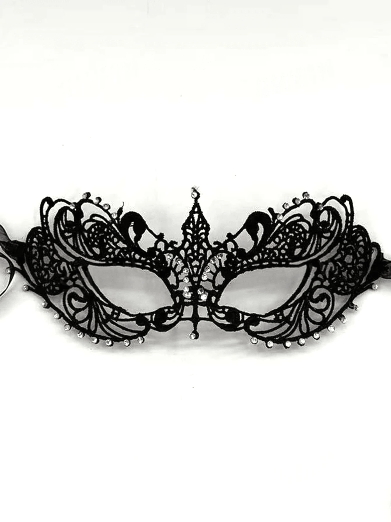 Adult Masquerade Ball Mask, Diamond Inlaid Satin Belt Style, Mysterious And Fun Lace Mask, Couple Style And Men's And Women's Lace Headwear And Clothing, Christmas Mask - Black - View 1