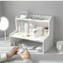 1个双层桌面收纳架，多功能展示架，适用于化妆品、办公、宿舍 - 节省空间的现代设计，宿舍收纳 | 装饰边框细节 | 结构坚固，桌面整理架 - 白色 - 查看 5