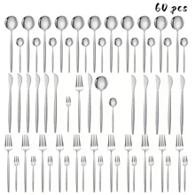 60 - Piece Minimalist Stainless Steel Cutlery Set, Including Dinner Spoons, Tea Spoons, Dinner Knives, Dinner Forks, Small Forks, Silver/Gold Multi - Specification Combination, Practical Western Tableware For Home, Restaurant And Party, Quality Choice Of Local Store - Silver - View 5