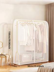 1pc Floor Standing Garment Rack Dust Cover - Transparent Bag Design, Protects Coats And Clothes From Dust And Dirt, Suitable For School Supplies And Study Items - White - View 11