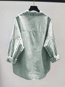 New Autumn Blue Long Sleeve Striped Shirt - Green 2 - View 2