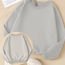 Women's 100% Cotton Casual Plain Sweatshirt - 灰色 - 查看 3