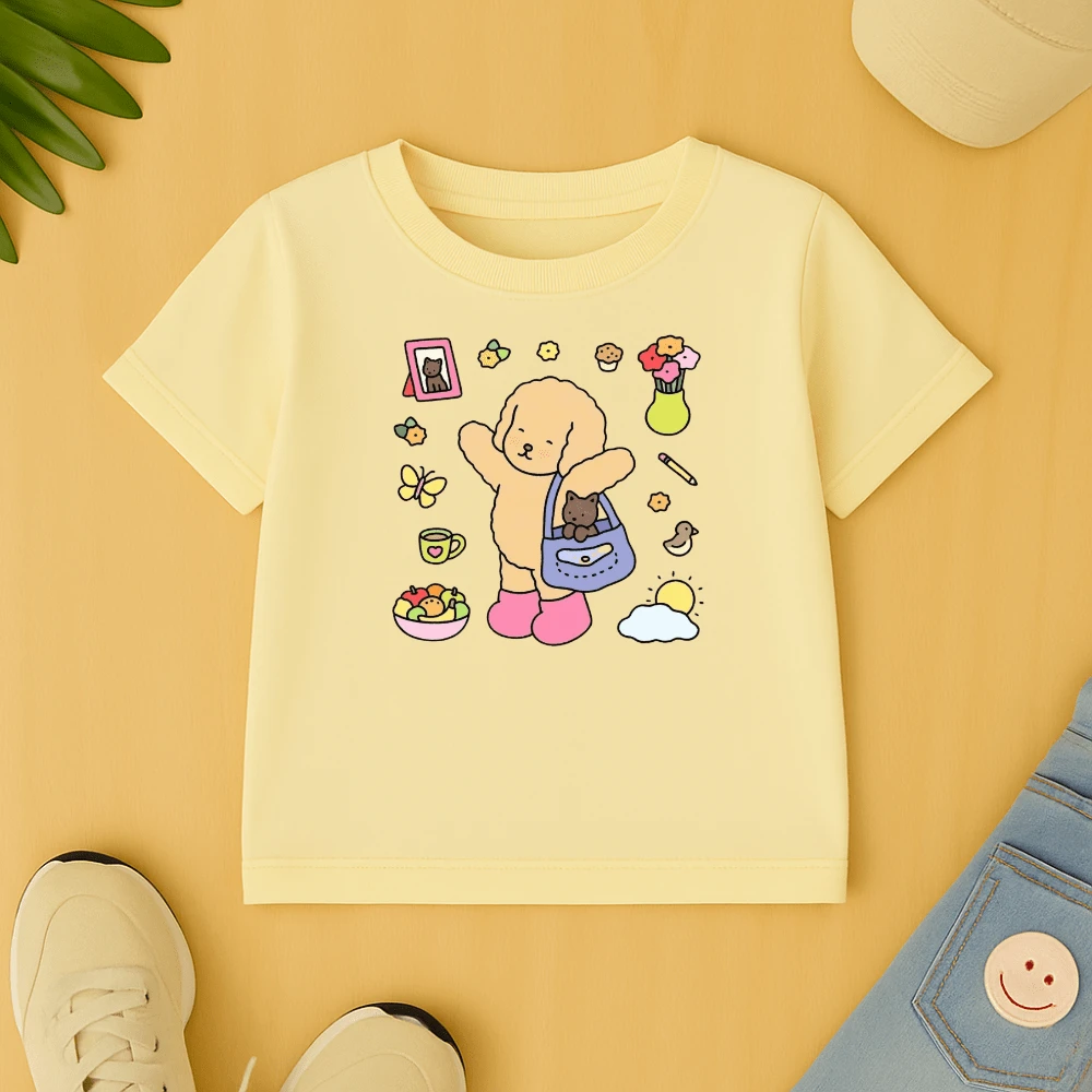 Camiseta Infantil Algodão Estampada Bobbiee Goodss Gatinho 194 Blusa Criança Manga Curta Gola Redonda Tecido Premium Confortável - Creme - Visão 1