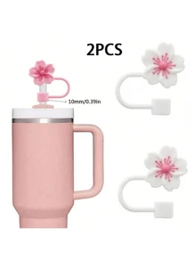 1Pc/3Pcs Flower Silicone Straw Cover Cap For Cup,Straw Topper 10mm 0.4in Dust-Proof Reusable Straw Tips Lids,Straw Tip Covers Gift For Party Decor, Back To School Supplies - Pink - View 17