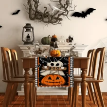1/20 Stücke Halloween Tischläufer, Orange Kürbis, Geist, Schwarze Katze Muster Design Tischläufer, Festliche Atmosphäre Tischdekoration, Geeignet für Innen- und Außenbereich, Perfekt für Feiertage und Feiern, Festliche Küchen- und Restaurant-Dekoration - Verschiedenfarbig - Übersicht 7