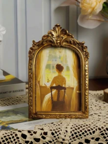 2/1pc European Antique Gold Lace Oval Photo Frame With 1 Random Pad Paper For Photo Display Home Decoration - Multicolor - View 11