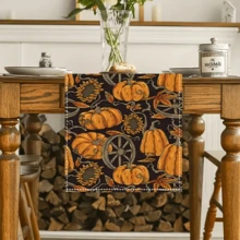 1/20 Stücke Herbst Tischläufer, Kürbis- und Blumenmuster Tischläufer, Atmosphäre Dekoration, geeignet für Innen- und Außenbereich, Zuhause Küche, Esstisch und Dinner Dekoration, schaffen Sie eine festliche Atmosphäre, ein Muss für Dinner-Partys! - Verschiedenfarbig - Übersicht 11