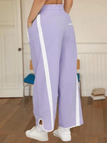 Women's Camping Wide Leg Sweatpants Baggy Fit Drawstring Elastic Waist Quick-Dry Fabric For Outdoor Hiking Y2K Athletic Pants - 紫色 - 查看 5