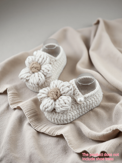 زوج واحد جوارب هزازة للأطفال الرضع مطرزة بالكروشيه، أحذية