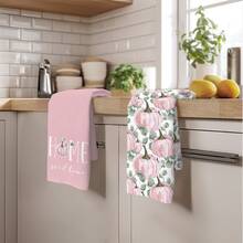 2pcs Minimalist Pink Autumn Pumpkin Pattern Kitchen Towels, Soft Polyester Material Dish Cloths, Suitable For Kitchen Decor, Cleaning, Holiday Party Decoration, Kitchen & Bathroom Essentials, Home Decor, Housewarming Gift - Pink - View 7