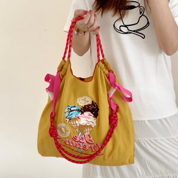 Damen Shopper, süßes Eiscreme Stickerei Design, leicht mit großer Kapazität, geeignet für Einkaufen, Partys, Pendeln, Weihnachtsgeschenk, Handtasche, Pendlertasche, Damen Geldbörse