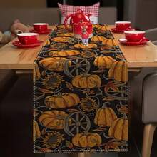 1/20 Stücke Herbst Tischläufer, Kürbis- und Blumenmuster Tischläufer, Atmosphäre Dekoration, geeignet für Innen- und Außenbereich, Zuhause Küche, Esstisch und Dinner Dekoration, schaffen Sie eine festliche Atmosphäre, ein Muss für Dinner-Partys! - Verschiedenfarbig - Übersicht 5