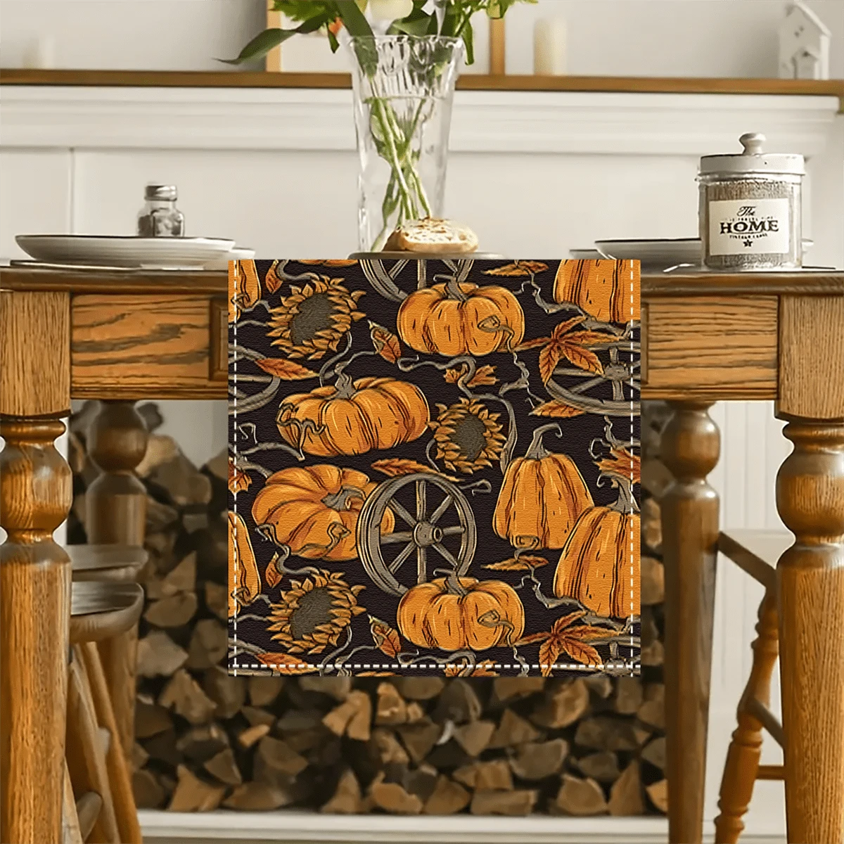 1/20 Stücke Herbst Tischläufer, Kürbis- und Blumenmuster Tischläufer, Atmosphäre Dekoration, geeignet für Innen- und Außenbereich, Zuhause Küche, Esstisch und Dinner Dekoration, schaffen Sie eine festliche Atmosphäre, ein Muss für Dinner-Partys! - Verschiedenfarbig - Übersicht 1