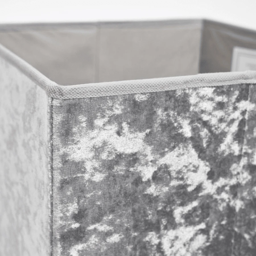 Pack Of 2 Crushed Velvet Storage Boxes Collapsible Foldable Square Cube Box - Grey - View 1