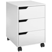 HOMCOM 3 Drawer Mobile File Cabinet, Vertical Filing Cabinet With Wheels For Home Office, White - White - View 2