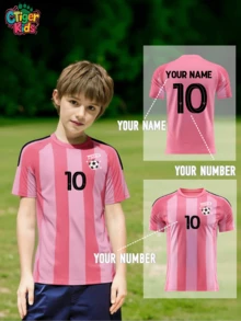 定制儿童迈阿密足球训练上衣，速干透气彩色训练上衣，适用于足球、排球、健身房 - 春夏休闲装，可个性化印制姓名和号码（正面/背面），速干透气运动衫。万圣节、感恩节、圣诞节和新年礼物。 - 粉色 - 查看 1