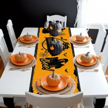Bieżnik stołowy z motywem Halloween, 1/20 szt., z dynią, duchem, nietoperzem, dekoracja świąteczna do kuchni, trwały i łatwy w czyszczeniu, idealny na przyjęcia i kolacje świąteczne, dekoracja w klimacie Halloween - Wielokolorowe - Zobacz 13