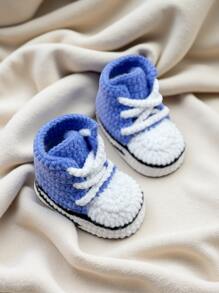 1 Pair Handmade Crochet Infant Booties, Soft Indoor Floor Socks For Crawling/First Step - Blue - View 5