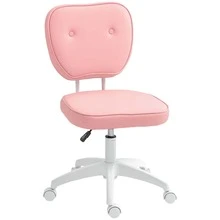 Vinsetto Cute Armless Office Chair, Small PU Leather Computer Desk Chair With Adjustable Height, Swivel Wheels, Mid Back, Pink - Pink - View 2