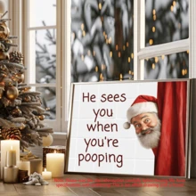 1 Stück Badezimmer Dekoration mit Guckloch, skurrile Badezimmer Dekorationskunst, Weihnachts Badezimmer Dekoration, Weihnachts Heim Dekoration, Wandkunst, Poster, Wandkunst mit Rahmen-Leinwand (optionaler Rahmen) - Verschiedenfarbig - Übersicht 3