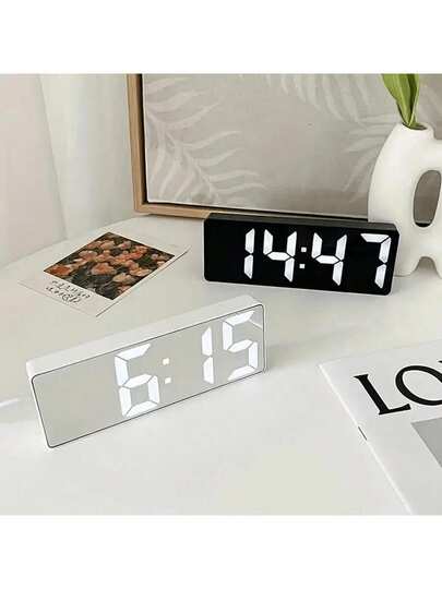 1 件 LED 镜面数字闹钟，贪睡显示时间，桌面电子钟，夜灯，USB 供电，家居装饰，卧室办公室智能时钟