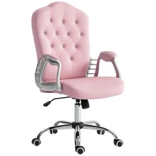 Vinsetto Home Office Chair, Velvet Computer Chair, Button Tufted Backrest With Swivel Wheels, Adjustable Height And Tilt Function, Pink - Pink - View 2