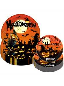 10 piezas de platos y vasos de Halloween, platos de papel con calabaza negra, vasos de papel, vajilla de fiesta de Halloween, platos desechables de postre, vasos para beber, para decoraciones de fiesta de Halloween