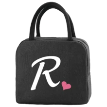 1pc Insulated Lunch Bag Bento Pack Aluminum Foil Rice Bag Ice Pack Personalized Pink Love Letter A-Z Printing Lunch Box Portable Lunch Handbag Thermal Picnic Bag