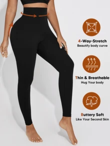High Waist Seamless Slimming Shaping Leggings Spring Black - Black - View 4