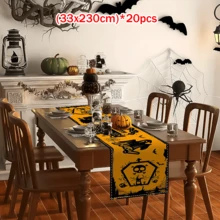 Bieżnik stołowy z motywem Halloween, 1/20 szt., z dynią, duchem, nietoperzem, dekoracja świąteczna do kuchni, trwały i łatwy w czyszczeniu, idealny na przyjęcia i kolacje świąteczne, dekoracja w klimacie Halloween - Wielokolorowe - Zobacz 10