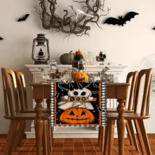 1/20 Stücke Halloween Tischläufer, Orange Kürbis, Geist, Schwarze Katze Muster Design Tischläufer, Festliche Atmosphäre Tischdekoration, Geeignet für Innen- und Außenbereich, Perfekt für Feiertage und Feiern, Festliche Küchen- und Restaurant-Dekoration - Verschiedenfarbig - Übersicht 13