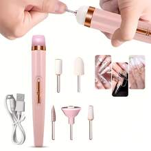 Lima de uñas portátil, taladro eléctrico de uñas con 5 brocas accesorias, carga USB con luz LED, velocidad ajustable, adecuado para herramientas de arte y cuidado de uñas, set de lima de uñas eléctrica