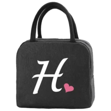 1pc Insulated Lunch Bag Bento Pack Aluminum Foil Rice Bag Ice Pack Personalized Pink Love Letter A-Z Printing Lunch Box Portable Lunch Handbag Thermal Picnic Bag