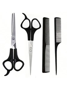 理发剪刀套装，包含刘海剪、齿剪、平剪和梳子，适用于宠物美容和理发，三件套，美发工具，美发产品和配件，理发店美容旅行必备，返校季，旅行度假必备，女士美发配件，后梳，理发师配件，吹风机，美发工具，美发用品，护发，卷发梳，理发师，理发师配件，美发设备，旅行必备，旅行必备，发型，美发，头发，旅行，美发产品，美发工具，美发用品，理发师，理发师配件，理发店，美发设备 - 黑色 - 查看 14