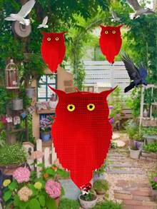 3pcs Owl Decoy To Scare Birds Away (With Bell) Bird Deterrent Device For Woodpecker Pigeon Plastic Hanging Outdoors Reflective Keep Birds Away Home And Garden-(Bird Repellent Ribbon,Scarecrow, Owl)- Protect Farms,Orchard, Vegetable Fields, Ponds, Parking Lots From Birds,For Yard, Window, Orchard, And Home Decoration