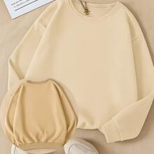 Women's 100% Cotton Casual Plain Sweatshirt - Màu be - Xem 3