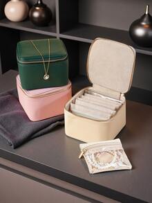 Portable PU Handle Jewellery Organizer, Jewellery Storage Bag, Travel Small Jewelry Case, Jewelry Box, PU Leather 4 Zipper Bags For Women Girl, Valentine's Day Gift, Marriage, Birthday Gift, Earrings Necklace Rings Storage Gift Box Black Back To School - Multicolor - View 7