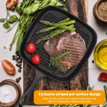 Lislark Cast Iron Griddle Frying Pan Grill Non-Stick Skillet Cooking Fry Square Steak - 黑色 - 查看 7