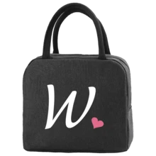 1pc Insulated Lunch Bag Bento Pack Aluminum Foil Rice Bag Ice Pack Personalized Pink Love Letter A-Z Printing Lunch Box Portable Lunch Handbag Thermal Picnic Bag
