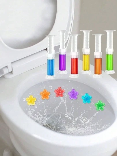 6pcs/Set 6 Colors & Fragrances Toilet Cleaning Gel, Floral Print Toilet Gel, Fragrant Toilet Deodorizing Gel, Toilet Cleaner, Deodorizing Gel, Bathroom Air Freshener, Suitable For Toilet, Bathroom, Cleaning Supplies