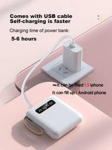 10000mAh Batería Externa, Batería Externa Portátil de Carga Lenta de Varios Colores, Protege la Batería del Teléfono, Adecuada para Múltiples Dispositivos (2xSalida USB, Tipo-C Integrado, Micro, Cable USB), Con Iluminación LED, Pantalla Digital de Energía, Adecuada Como Regalo de Graduación - Rosa - Ver 7