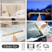 All-Purpose Stainless Steel Shower Squeegee For Shower Glass Door With 2 Adhesive Hooks, Bathroom Cleaner Tool Household Window Mirror Squeegee , Cleaning Tile Wall, Bathroom Decor Fall Decor Back To School - Gold - View 4