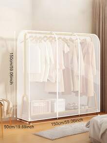 1pc Floor Standing Garment Rack Dust Cover - Transparent Bag Design, Protects Coats And Clothes From Dust And Dirt, Suitable For School Supplies And Study Items - White - View 18