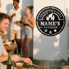 1pc Customized Metal Barbecue Nameplate, Personalized Outdoor Grill Decor Plate, Engraved Plaque For Grandpa Gift, Custom Metal Wall Art For Backyard - Black - View 8