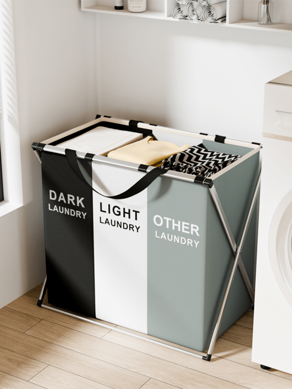 1 cesto grande para roupa suja com 3 compartimentos - Separação entre escuro e branco, cesto de armazenamento doméstico de tecido durável com alças resistentes, adequado para dormitórios e banheiros universitários, design simples