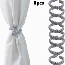 8 szt. podwiązek do zasłon z rattanu w stylu boho, zestaw 4 rustykalnych podpórek do zasłon (8 szt.), plecione sznurki do podtrzymywania zasłon, tkana faktura, vintage'owe podwiązki do zasłon, idealne do wystroju sypialni i salonu, wystrój zasłon, podpórki do zasłon. - Wielokolorowe - Zobacz 16