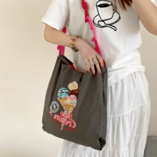 Women's Tote Bag, Sweet Ice Cream Embroidery Design, Lightweight Large Capacity, Suitable For Shopping, Party, Commuting, Christmas Gift, Handbag, Commuter Bag, Ladies Purse