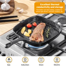 Lislark Cast Iron Griddle Frying Pan Grill Non-Stick Skillet Cooking Fry Square Steak - 黑色 - 查看 6