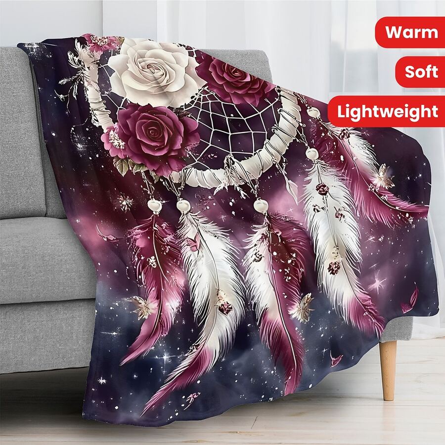 1pc Beautiful Dreamcatcher Pattern Flannel Blanket, Warm, Soft, Lightweight, Machine Washable, Suitable For Sofa, Bed, Travel, Camping, Living Room, Office, Couch, Chair And Bed, All Year Round Use!